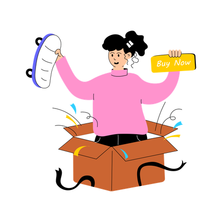 Girl doing Parcel Unboxing  Illustration