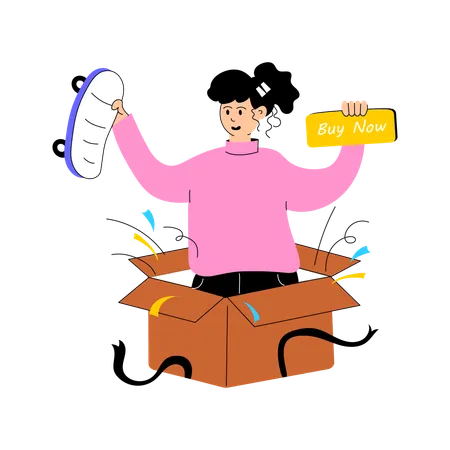 Girl doing Parcel Unboxing  Illustration