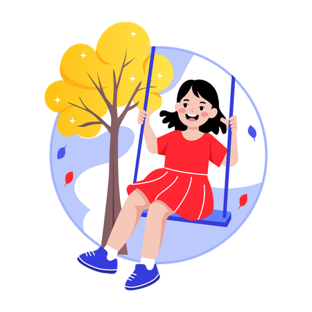 公園でブランコをする女の子  イラスト