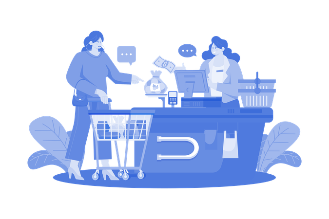 Girl doing payment at the checkout counter  Illustration