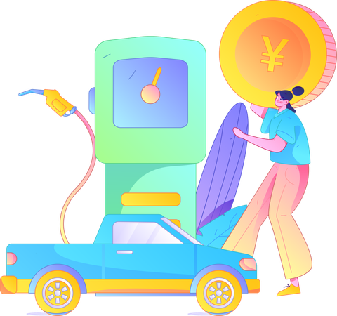 Girl doing payment  for car fuel  Illustration