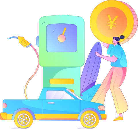 Girl doing payment  for car fuel  Illustration