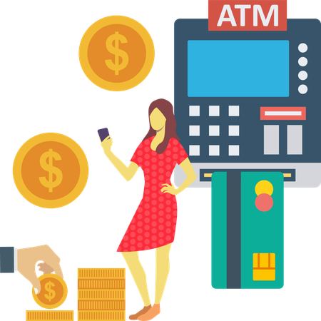 Girl Doing Payment Using Card Swipe Machine  Illustration