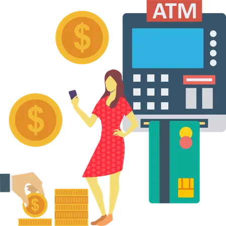 Girl Doing Payment Using Card Swipe Machine  Illustration