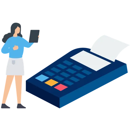 Girl Doing Payment Using Card Swipe Machine  Illustration