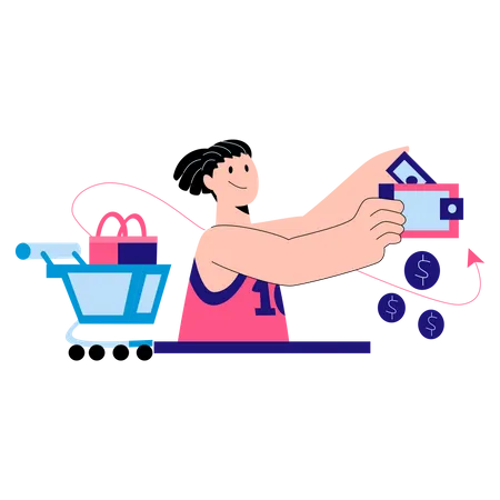 Girl doing payment via digital wallet Illustration