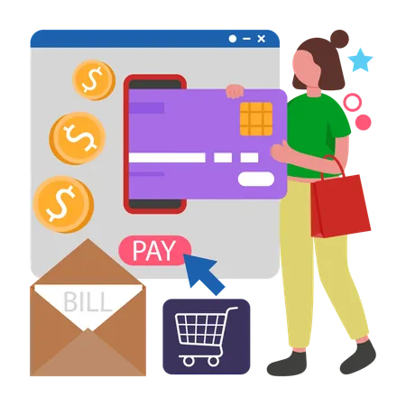Girl doing Payment with Credit Card  Illustration