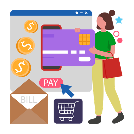 Girl doing Payment with Credit Card  Illustration