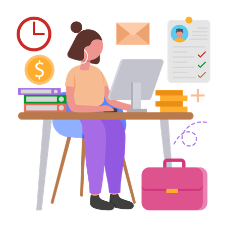 Girl doing Payroll Management  Illustration
