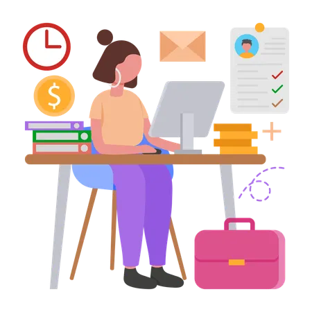 Girl doing Payroll Management  Illustration