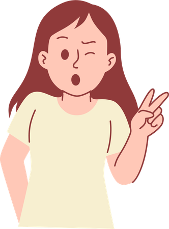 ピースサインをする女の子  イラスト