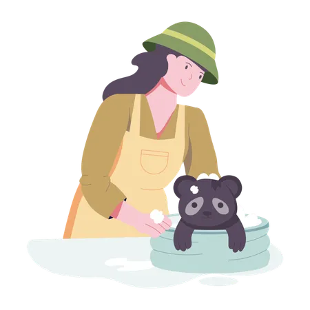 Girl doing Pet Bathing  Illustration