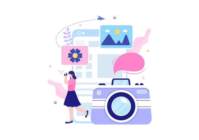 Photographer Flat Design Background With Camera Digital Film Equipment Technology And Picture Person In Cartoon Style Vector Illustration Illustration