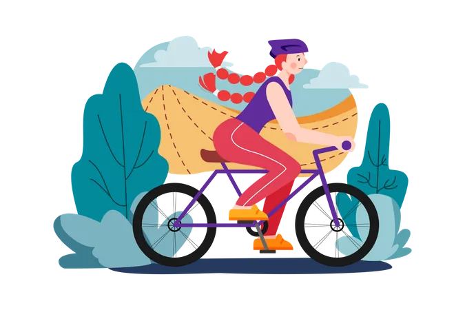 Girl doing physical workout by cycling  Illustration