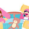 girls playing with pillow illustration