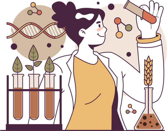 Girl doing plant dna research  Ilustración