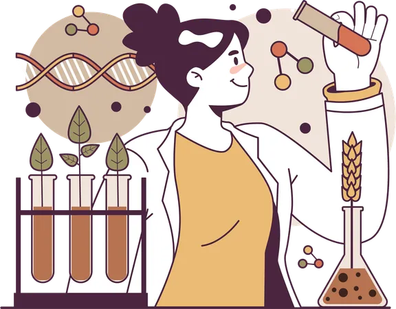 Girl doing plant dna research  Illustration