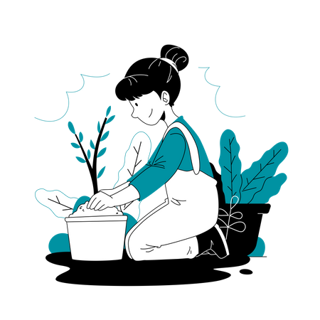 Girl doing plantation  Illustration