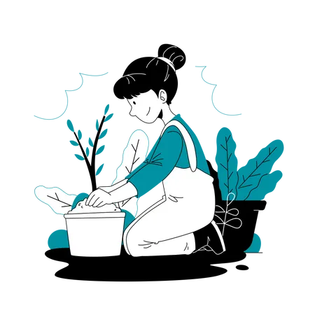 Girl doing plantation  Illustration