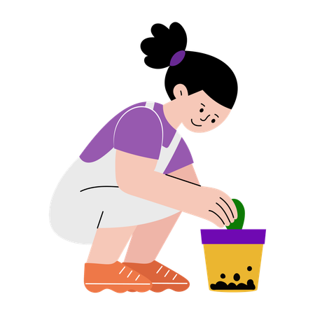 Girl doing planting  Illustration