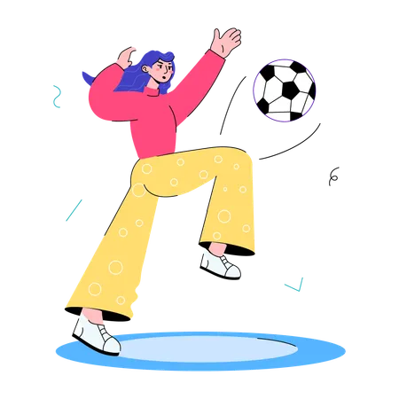 Girl doing Playing Football  イラスト