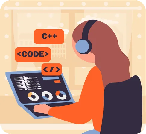 Girl doing programming work  Illustration