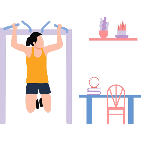 Girl doing pull-up exercise  Illustration