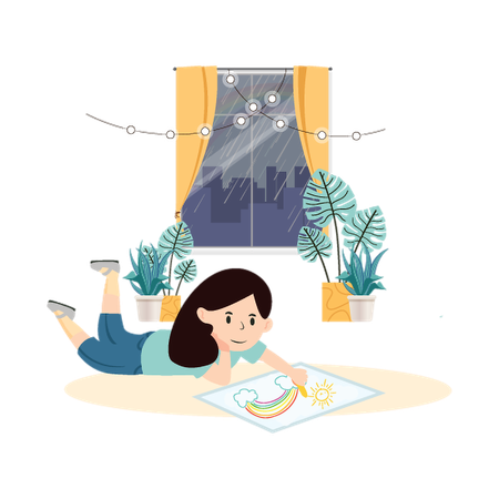 Girl doing Rainy Day Art  Illustration