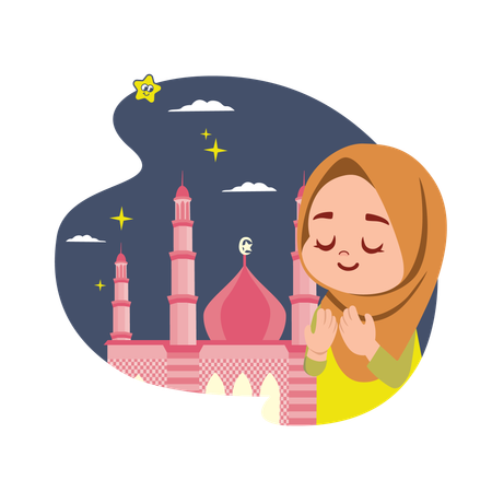 Girl doing ramadan prayer at mosque  Illustration