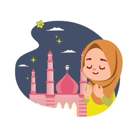 Girl doing ramadan prayer at mosque  Illustration