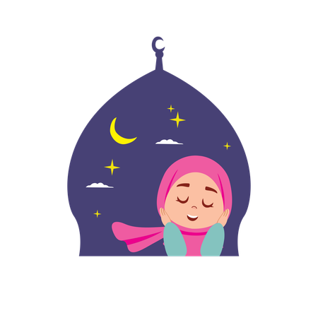Girl doing ramadan prayer at mosque  Illustration