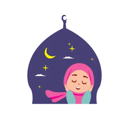 Girl doing ramadan prayer at mosque  Illustration