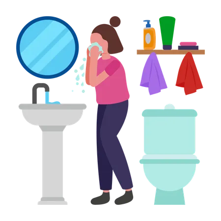 Girl doing Refreshing Face Wash Routine  Illustration