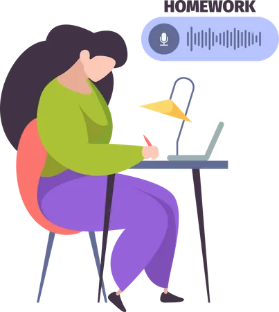 Girl doing remote homework  Illustration