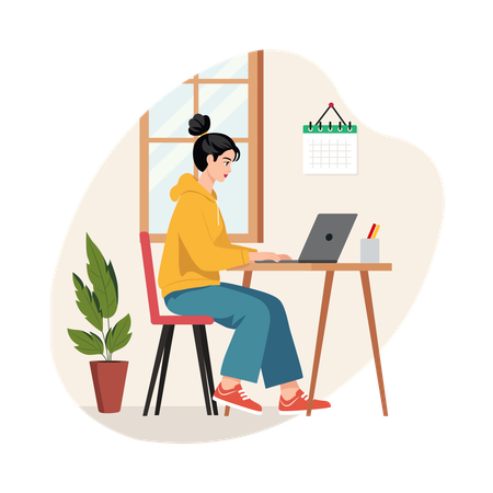 Girl doing Remote Work from Hotel  Illustration