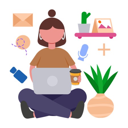 Girl doing Remote Work Management  Illustration