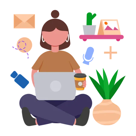 Girl doing Remote Work Management  Illustration