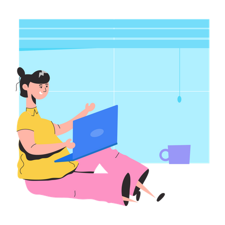 Girl doing Remote Worker  Illustration