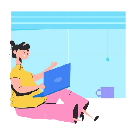An Editable Flat Illustration Of Remote Worker Illustration