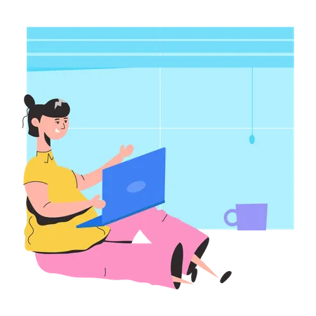 Girl doing Remote Worker  Illustration