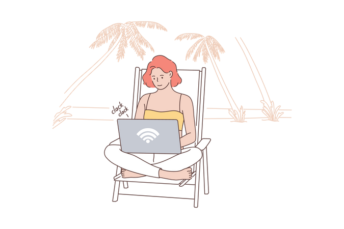 Girl doing remotely work  Illustration