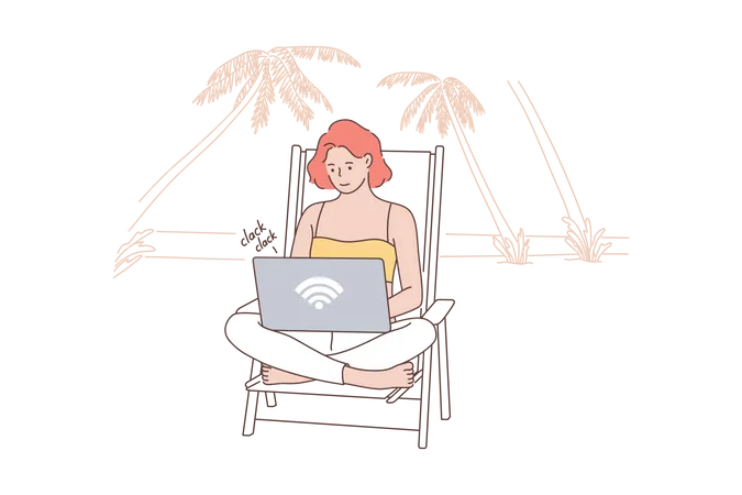 Girl doing remotely work  Illustration