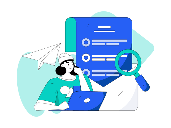Girl doing research work  Illustration