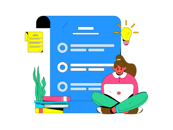 Girl doing research work  Illustration