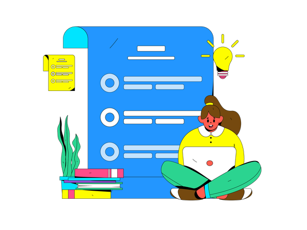 Girl doing research work  Illustration