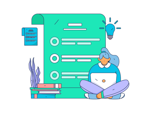 Girl doing research work  Illustration