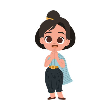 Girl doing respectful thai greeting  Illustration