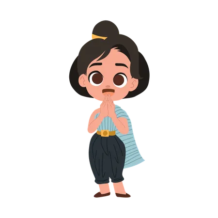 Girl doing respectful thai greeting  Illustration