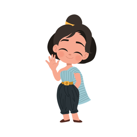 Girl doing respectful thai greeting  Illustration