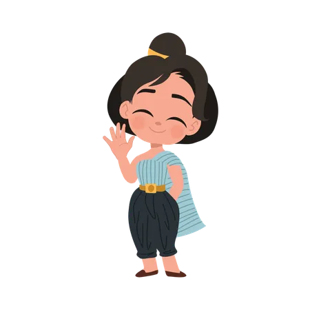 Girl doing respectful thai greeting  Illustration